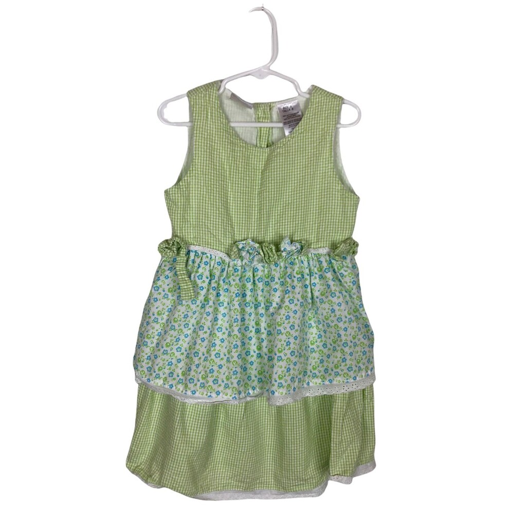 Young Hearts Green White Checkered Sleeveless Dress Girls Size 6
